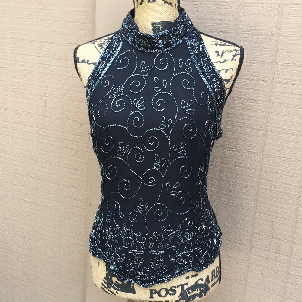 Sz XL Mes Ami Black Beaded Sleeveless Top EUC